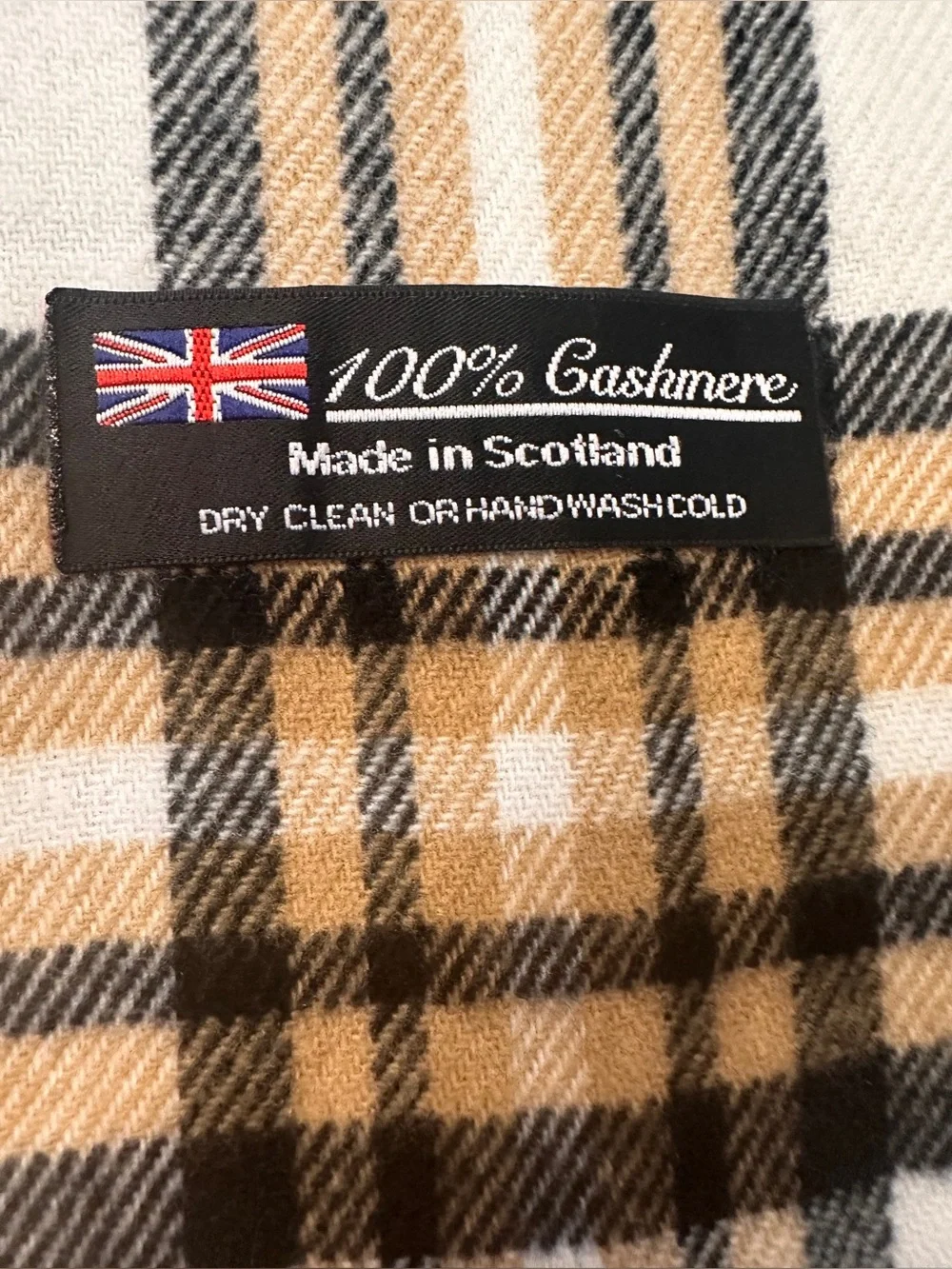 Plaid Check Scarf with Fringe 100% Cashmere Made in Scotland Unisex